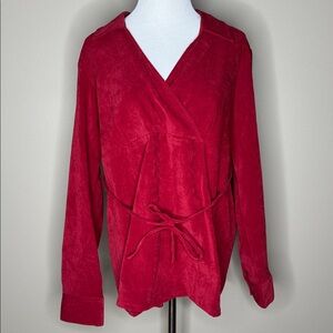 Soon To Be womens maternity long sleeve collared red velvet blouse size L.